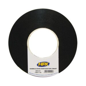 DUBBELZIJDIGE TAPE ZWART 12MM 10M HPX