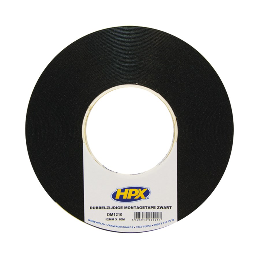 DUBBELZIJDIGE TAPE ZWART 12MM 10M HPX