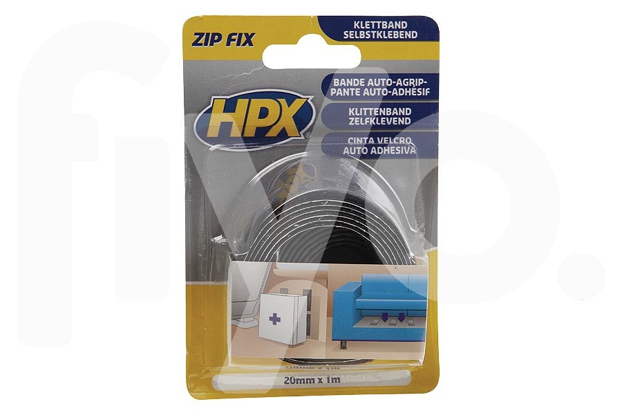 KLITTENBAND ZIP FIX ZWART 2X 20MM 1M